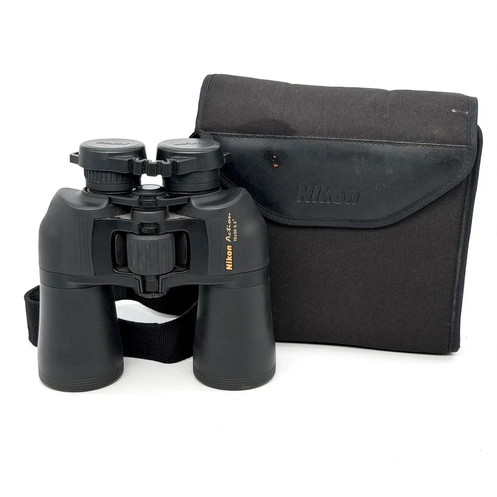 Nikon Action 10x50 6.5 Binoculars with Case and Strap Black Good Condition